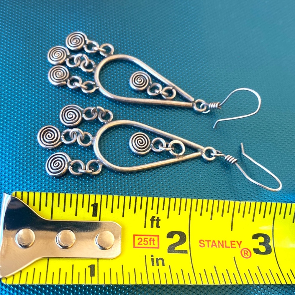 Boho Solid Sterling Silver Swirl Dangle Vintage D… - image 4